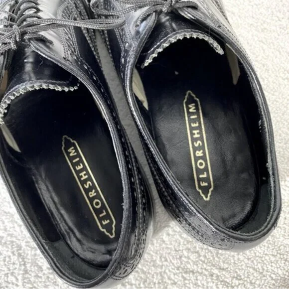 Vintage Florsheim Black Leather Lexington Wingtip Oxford Lace Up Dress Shoes 7D - Picture 3 of 14